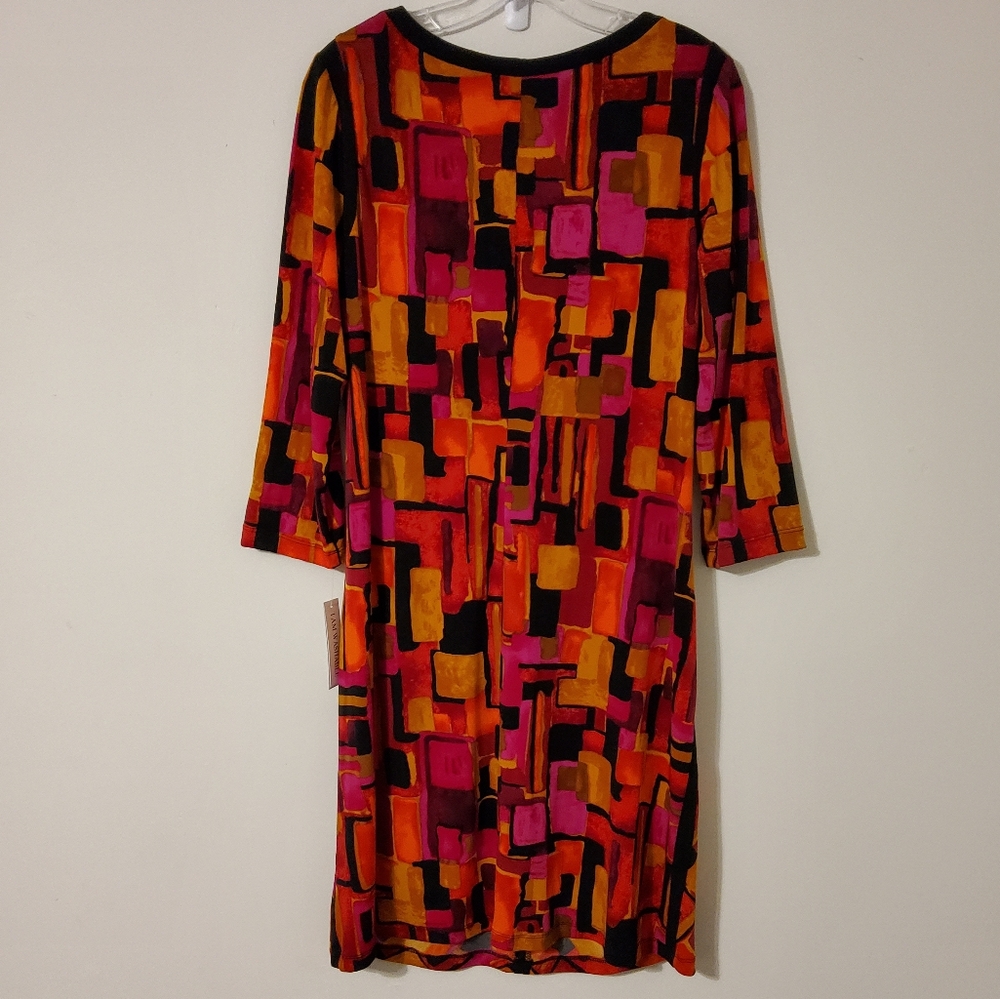 Shelby & Palmer Stretch Multicolors 3/4 Sleeves Ruched Shift Dress Sz 16 - Picture 4 of 4